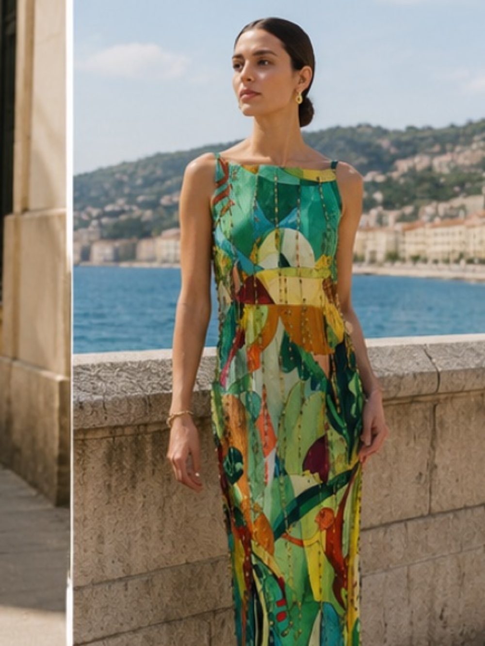 Alemais Mokshini Beaded fringed Green Multi-Color Abstract Print Midi Dress - Picture 11 of 13